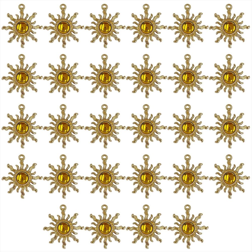1217 28Pcs Sun Charms Baroque Gothic Yellow Crystal Gold Plated Resin
